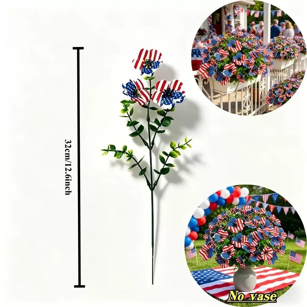 Independence Day Faux Daisy with Flag Pattern – Red, White, and Blue Artificial Flower for Holiday Decoration