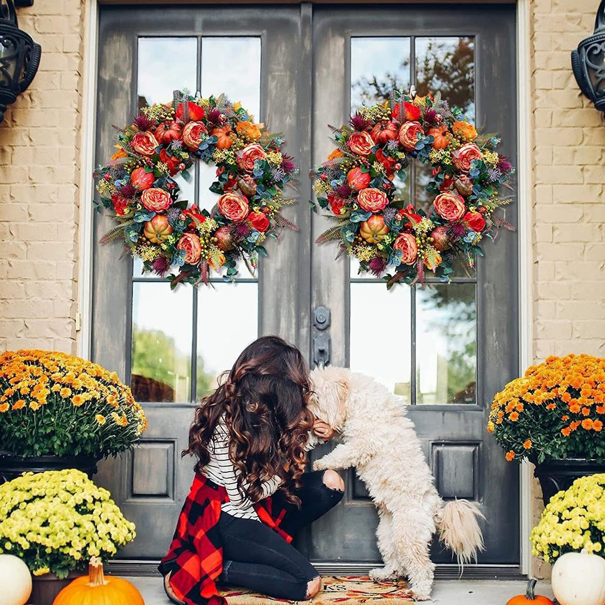 Fall Peony and Pumpkin Wreath