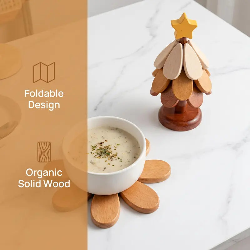 π 2-in-1 Wooden Christmas Tree Trivet & Decorative Coaster Set π