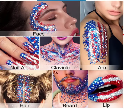 Patriotic Glitter Stick, Safe Non-Toxic for Face, Hair, Nails