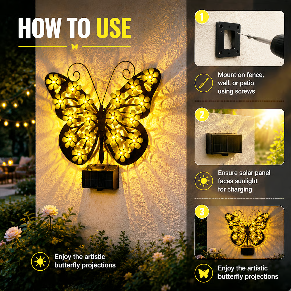 Beautiful Solar Metal Butterfly Garden Light
