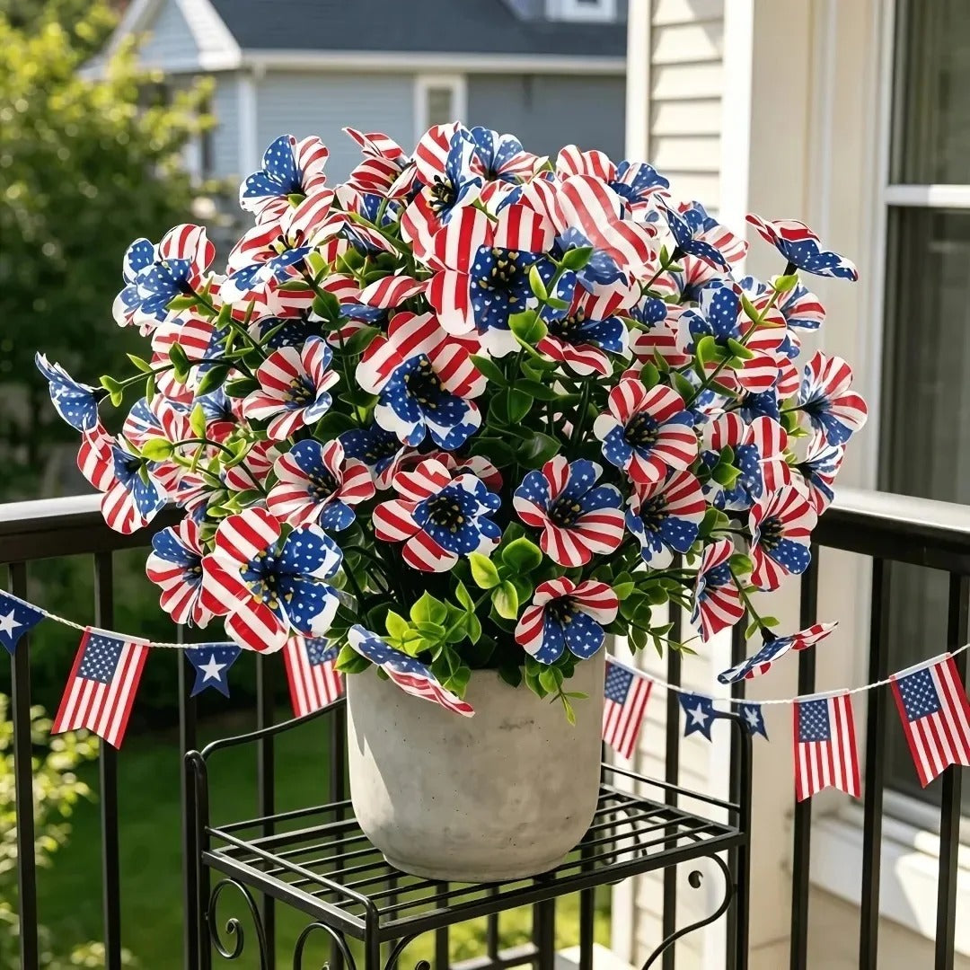 Independence Day Faux Daisy with Flag Pattern – Red, White, and Blue Artificial Flower for Holiday Decoration