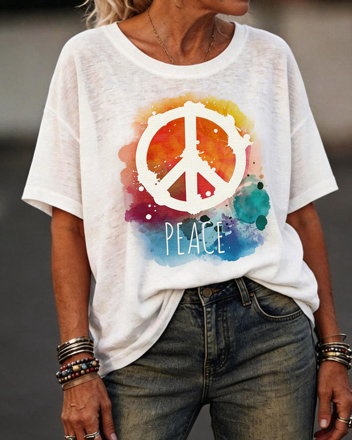 Watercolor Halo Peace Symbol PEACE Printed Tee