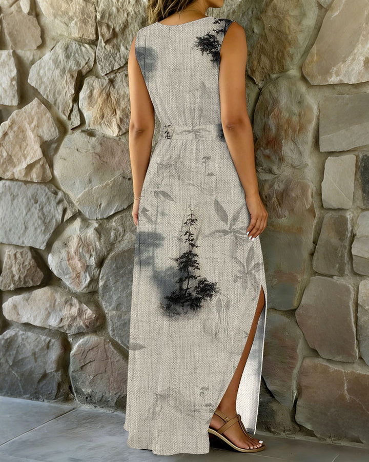 Ink Bamboo Printed Belt Casual Dress