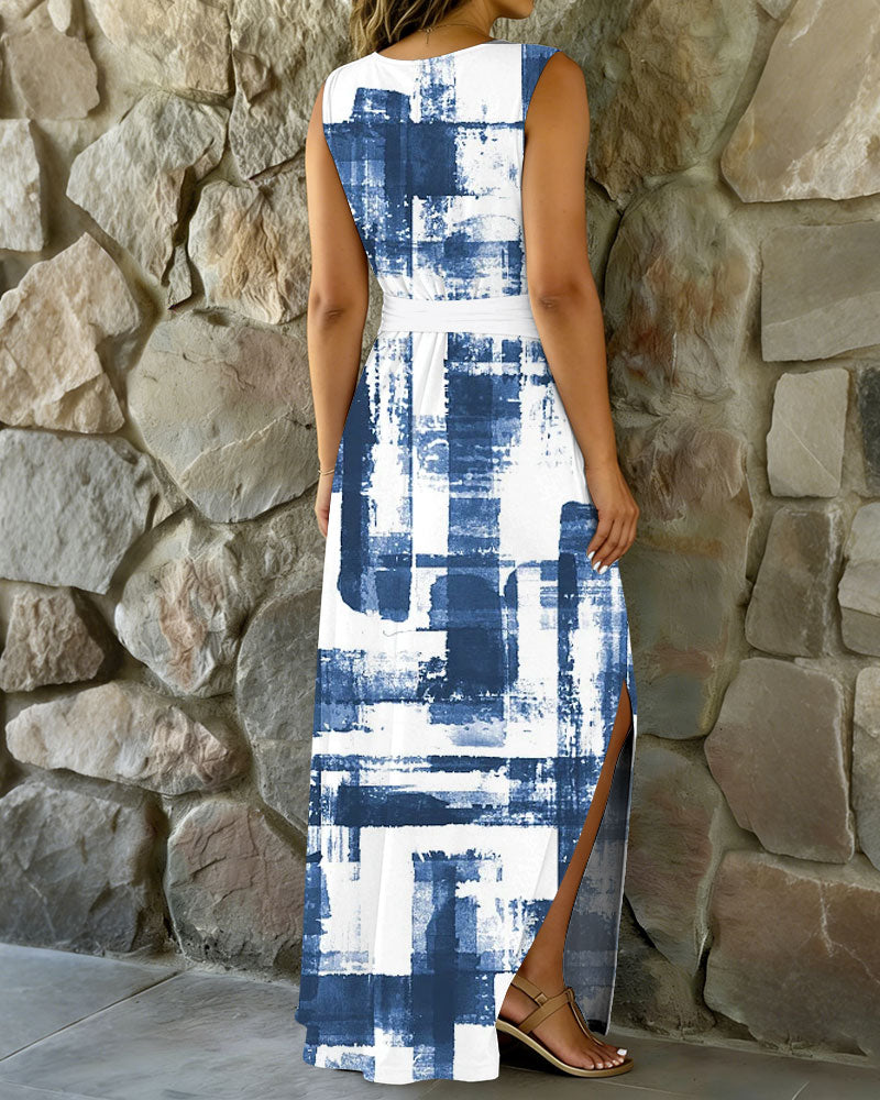 Ink-jilted Dress With Belt