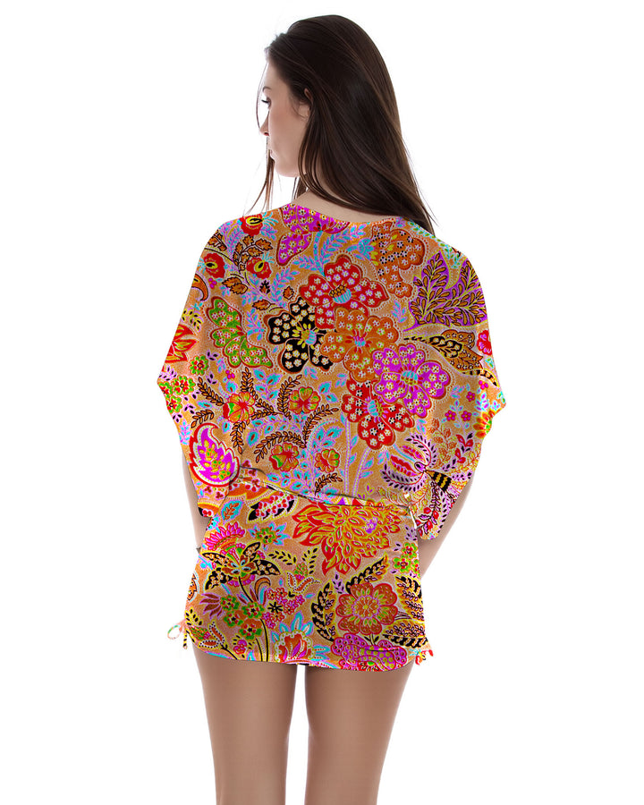 Pink Bohemian Dolman Sleeve Drawstring Side Pleat Dress