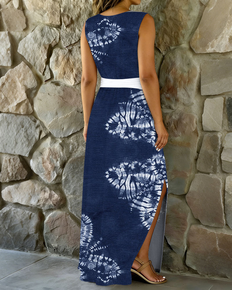 Tie-Dye Butterfly Print Dress With Belt