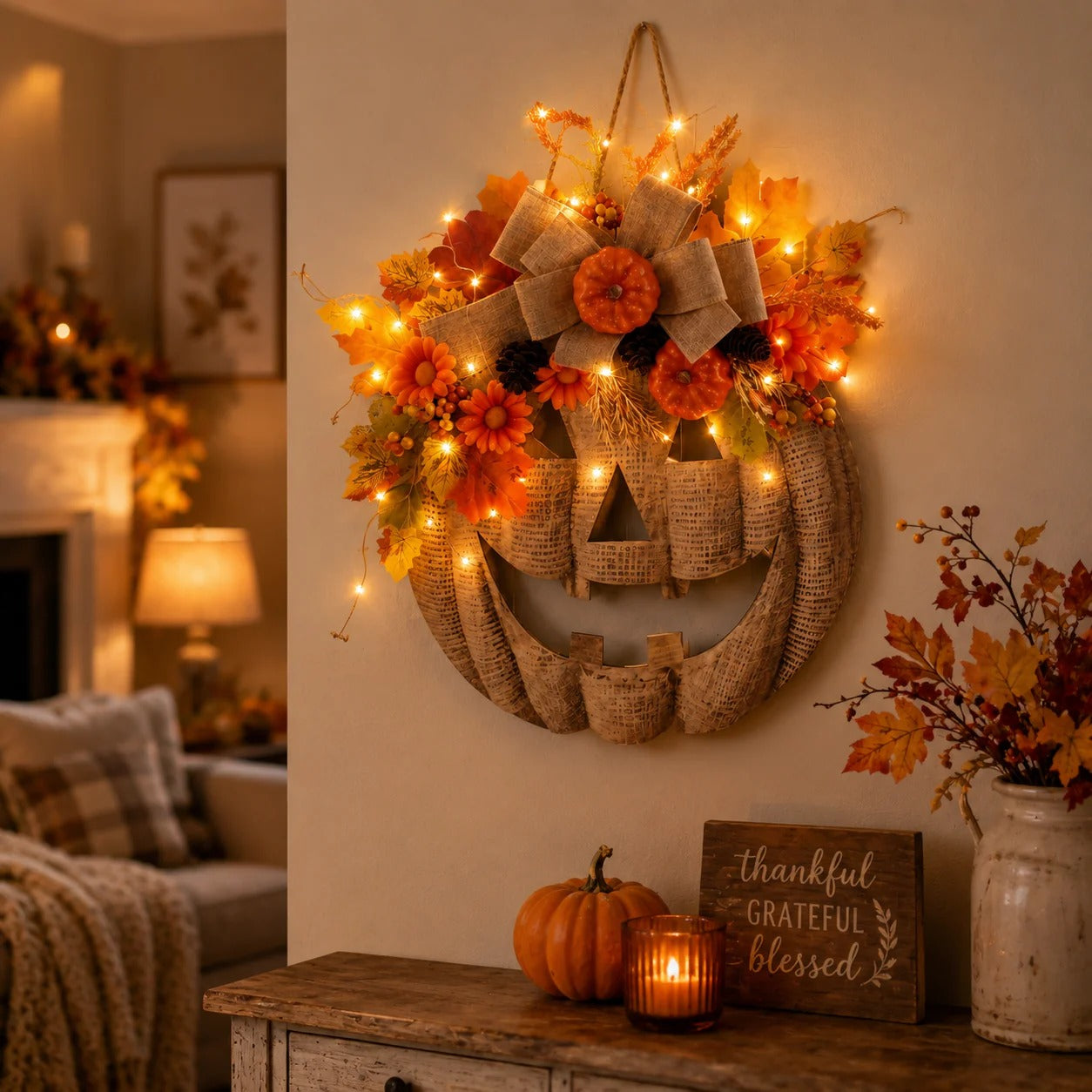 Wooden Pumpkin Halloween Door Sign/Hanging Decoration