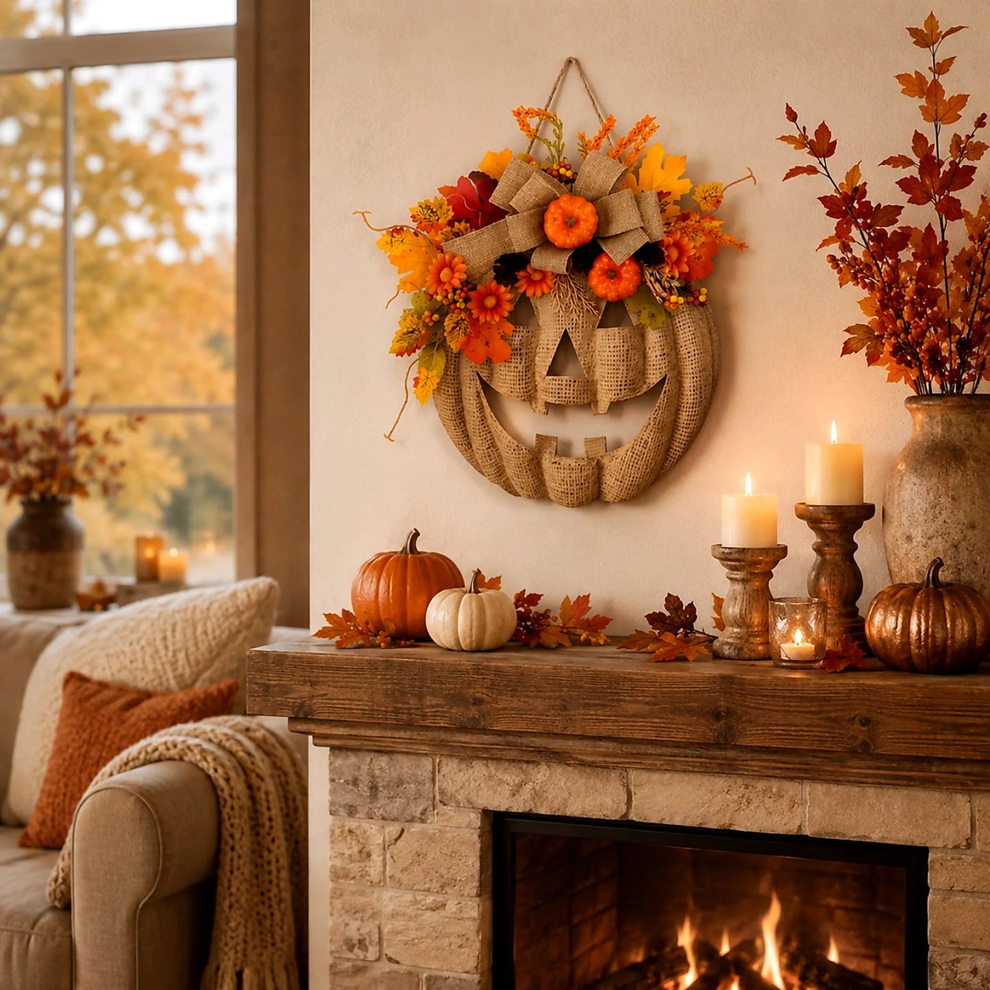 Wooden Pumpkin Halloween Door Sign/Hanging Decoration