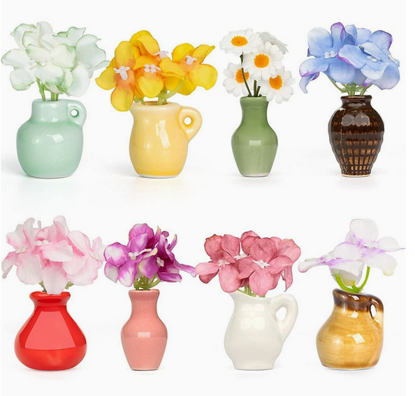 Mini Ceramic Vase Fridge Magnet with Artificial Flowers, Cute Decor for Kitchen & Office