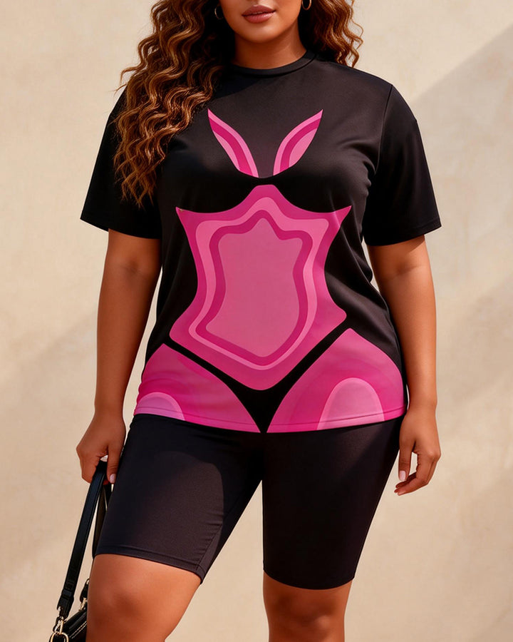 Powder Layered Bikini Print Casual Shorts Set