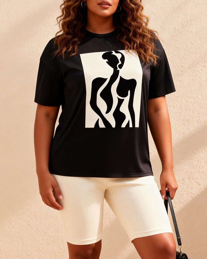 Matisse Style Abstract Body Print Casual Shorts Set