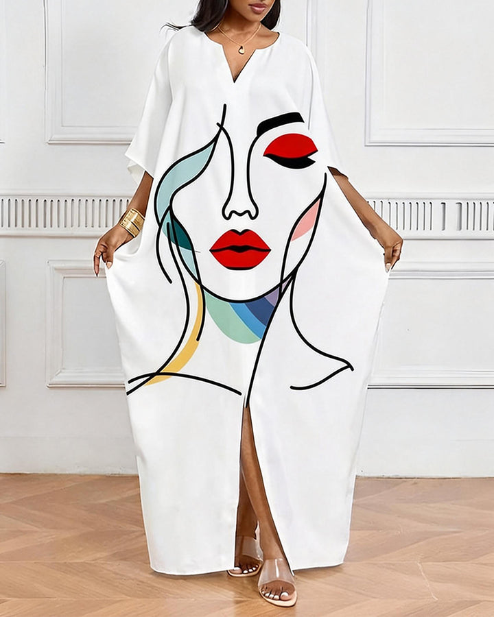 Minimalist Art Face V-Neck Casual Elegant Dress