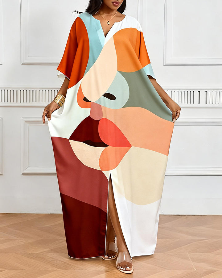 Warm Geometric Face V-neck Casual Elegant Dress