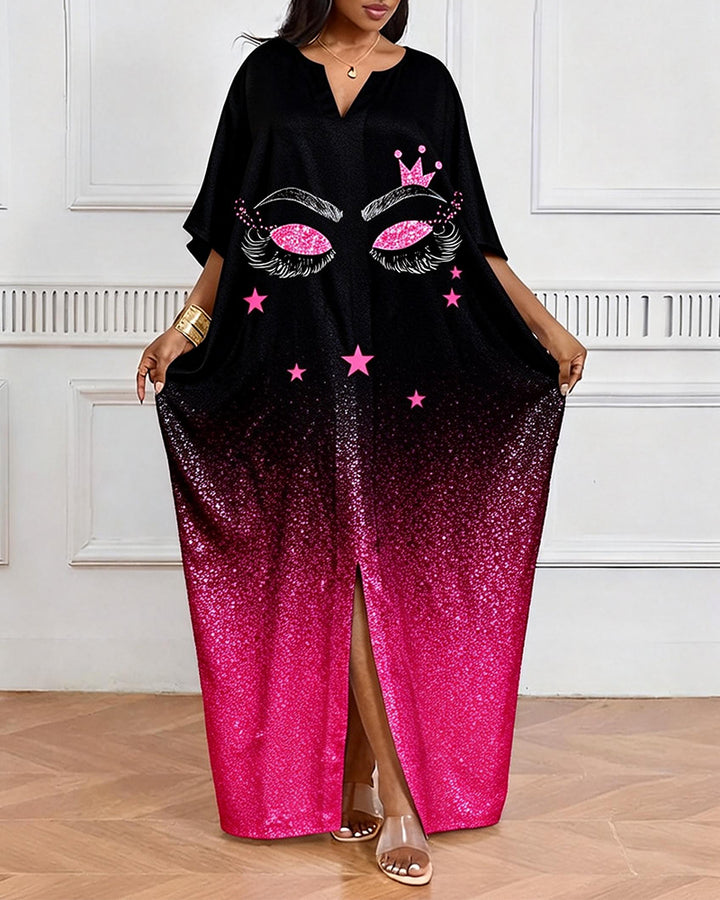 Gradient Sequin Crown Eyelash V-neck Casual Elegant Dress