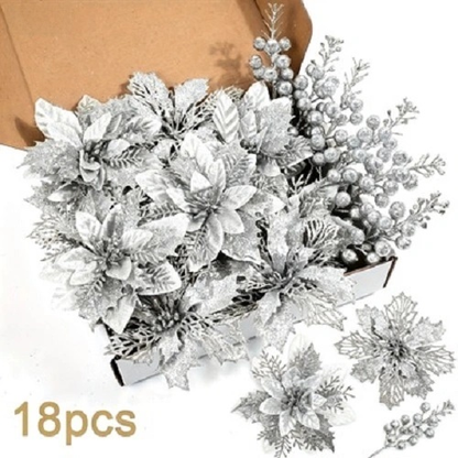 Christmas-themed artificial flower decoration set（18-piece set）