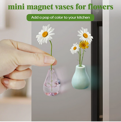 Mini Ceramic Vase Fridge Magnet with Artificial Flowers, Cute Decor for Kitchen & Office