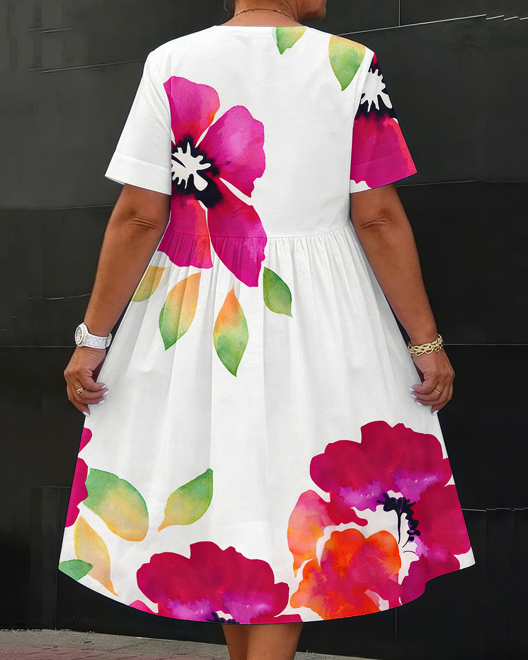 Elegant Floral Print Daily Loose Print Daily Loose Plain Shirt Dress