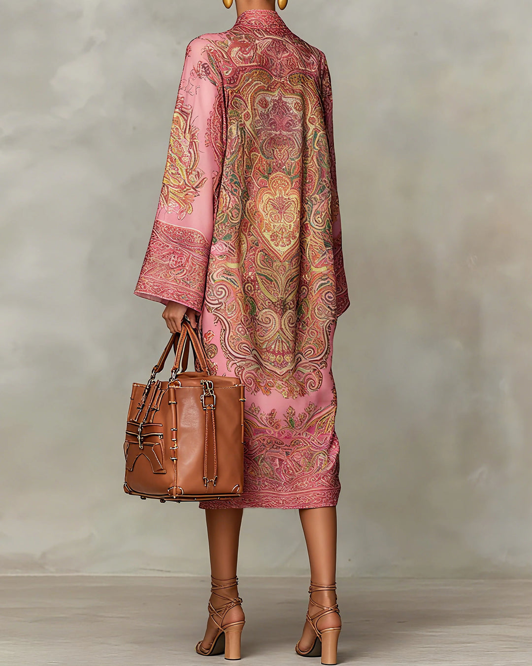 Bohemian Floral Print Semi High Neck Flared Sleeve Dress