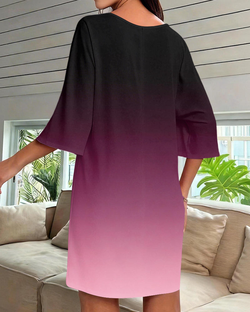 Gradient Love Love Print V-Neck Mini Dresses