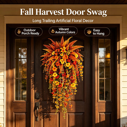 Artificial fern plant，autumn harvest-themed artificial floral hanging basket