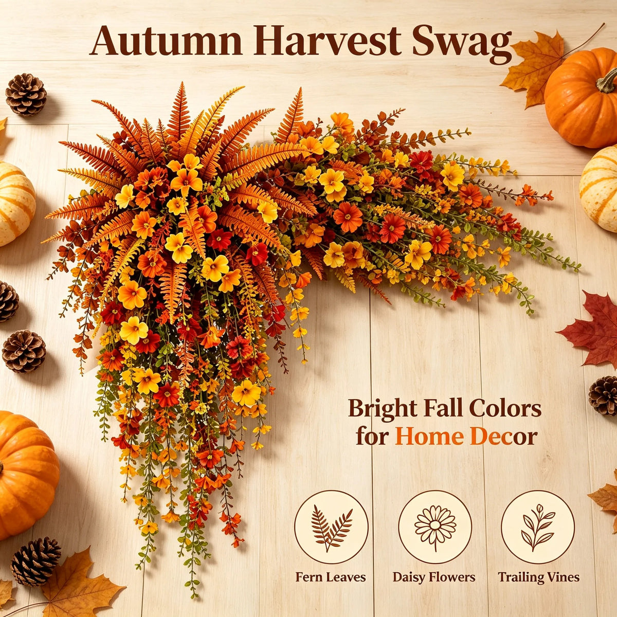 Artificial fern plant，autumn harvest-themed artificial floral hanging basket