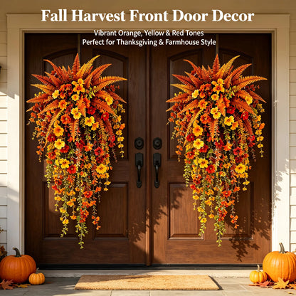 Artificial fern plant，autumn harvest-themed artificial floral hanging basket