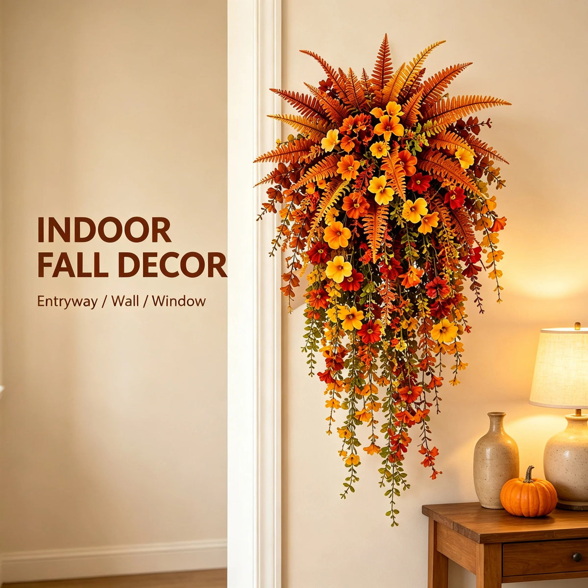 Artificial fern plant，autumn harvest-themed artificial floral hanging basket