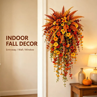 Artificial fern plant，autumn harvest-themed artificial floral hanging basket