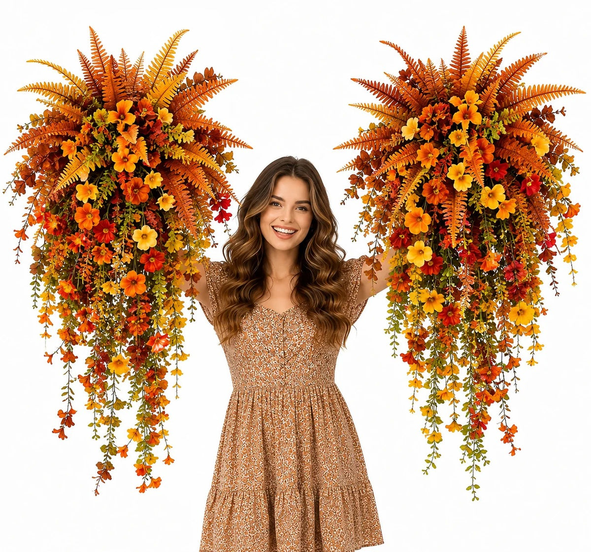 Artificial fern plant，autumn harvest-themed artificial floral hanging basket