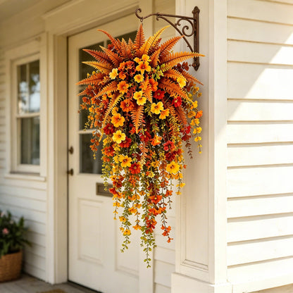 Artificial fern plant，autumn harvest-themed artificial floral hanging basket
