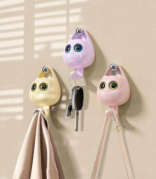 Adorable Owl Wall Hook with Moving Eyes – Punch-Free Adhesive Hanger for Home Organization & Fun Decor