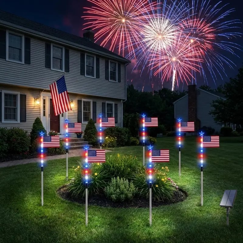 ✨Last Day: 49% OFF🔥American Flag Pathway Lights – Red, White & Blue Yard Glow for 250th Independence Celebration