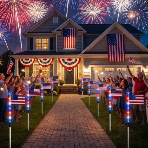 ✨Last Day: 49% OFF🔥American Flag Pathway Lights – Red, White & Blue Yard Glow for 250th Independence Celebration