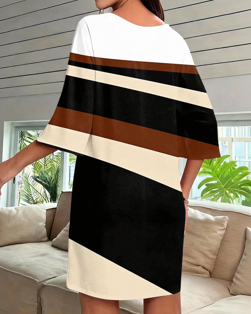 Striped Contrast Print V-Neck Mini Dresses