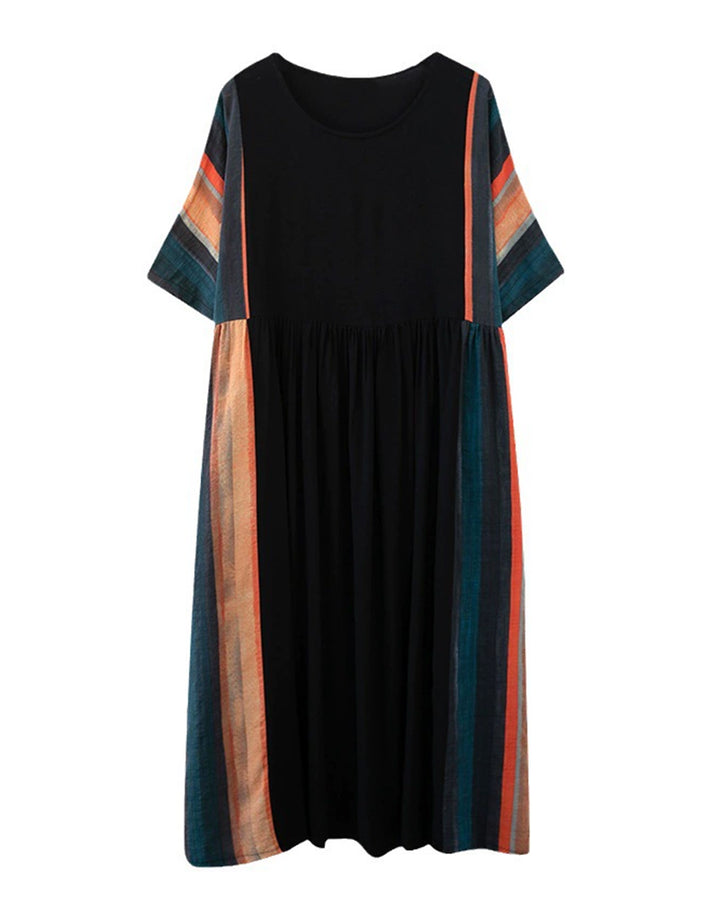 Black Contrast Striped Loose Dress