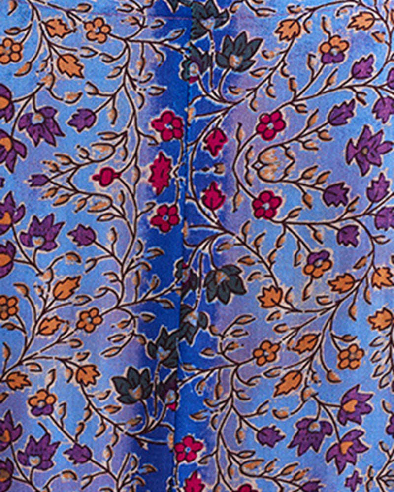 Purple And Blue Ethnic Style Stitching Mid-sleeve Large-swing Dress