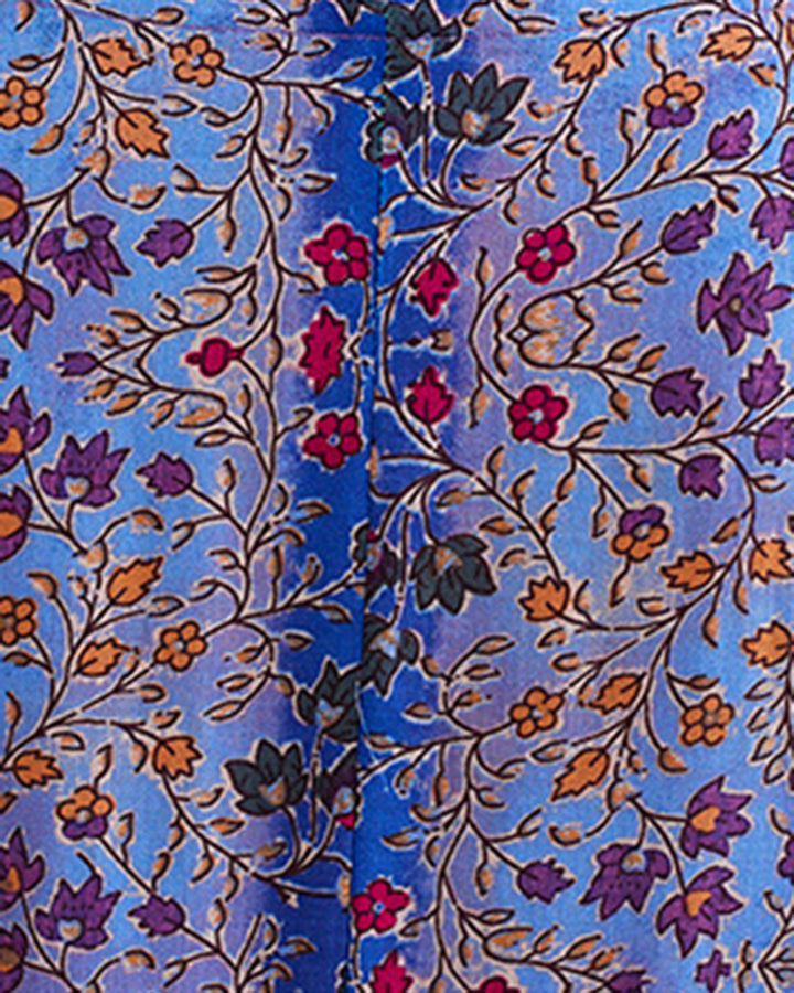 Purple And Blue Ethnic Style Stitching Mid-sleeve Large-swing Dress