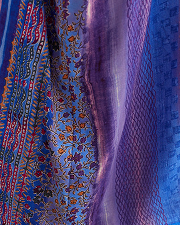 Purple And Blue Ethnic Style Stitching Mid-sleeve Large-swing Dress