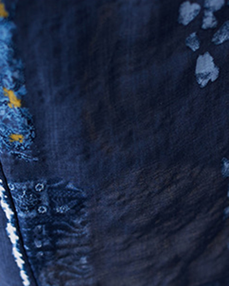 Tibetan Ethnic Geometric V-neck Cotton-linen Dress