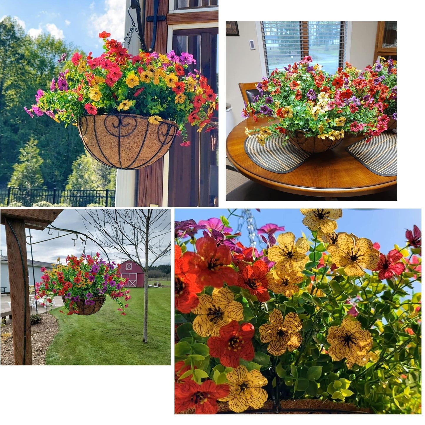 Outdoor Artificial Violet Flowers, 7-Stem Faux Floral Bush for Garden & Balcony Decor
