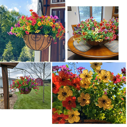 Outdoor Artificial Violet Flowers, 7-Stem Faux Floral Bush for Garden & Balcony Decor