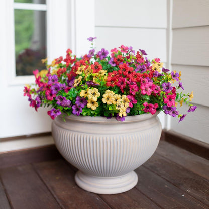 Outdoor Artificial Violet Flowers, 7-Stem Faux Floral Bush for Garden & Balcony Decor