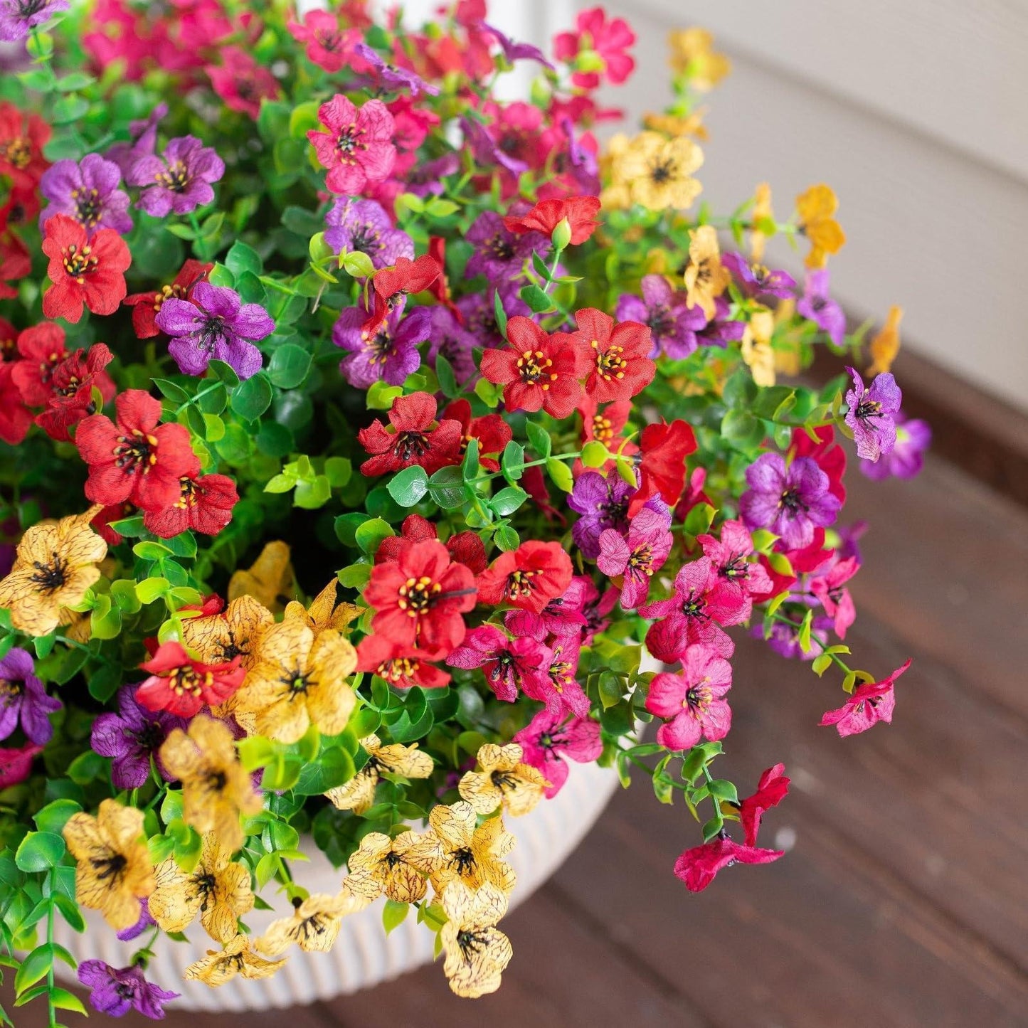 Outdoor Artificial Violet Flowers, 7-Stem Faux Floral Bush for Garden & Balcony Decor