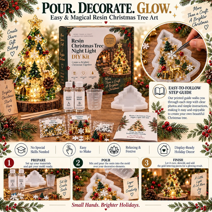 ⏳ Last Day 49% OFF – 🎄Beginner-Friendly Resin Christmas Tree Night Light DIY Kit | Mold, Resin, Fairy Lights & Festive Decorations Included ✨