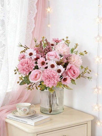 4-Piece Set: Artificial 7-Stem Hydrangea and Peony Bouquet