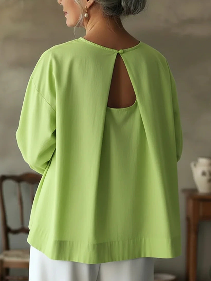 Elegant Open Back Short Sleeve Shirt Round Neck Top