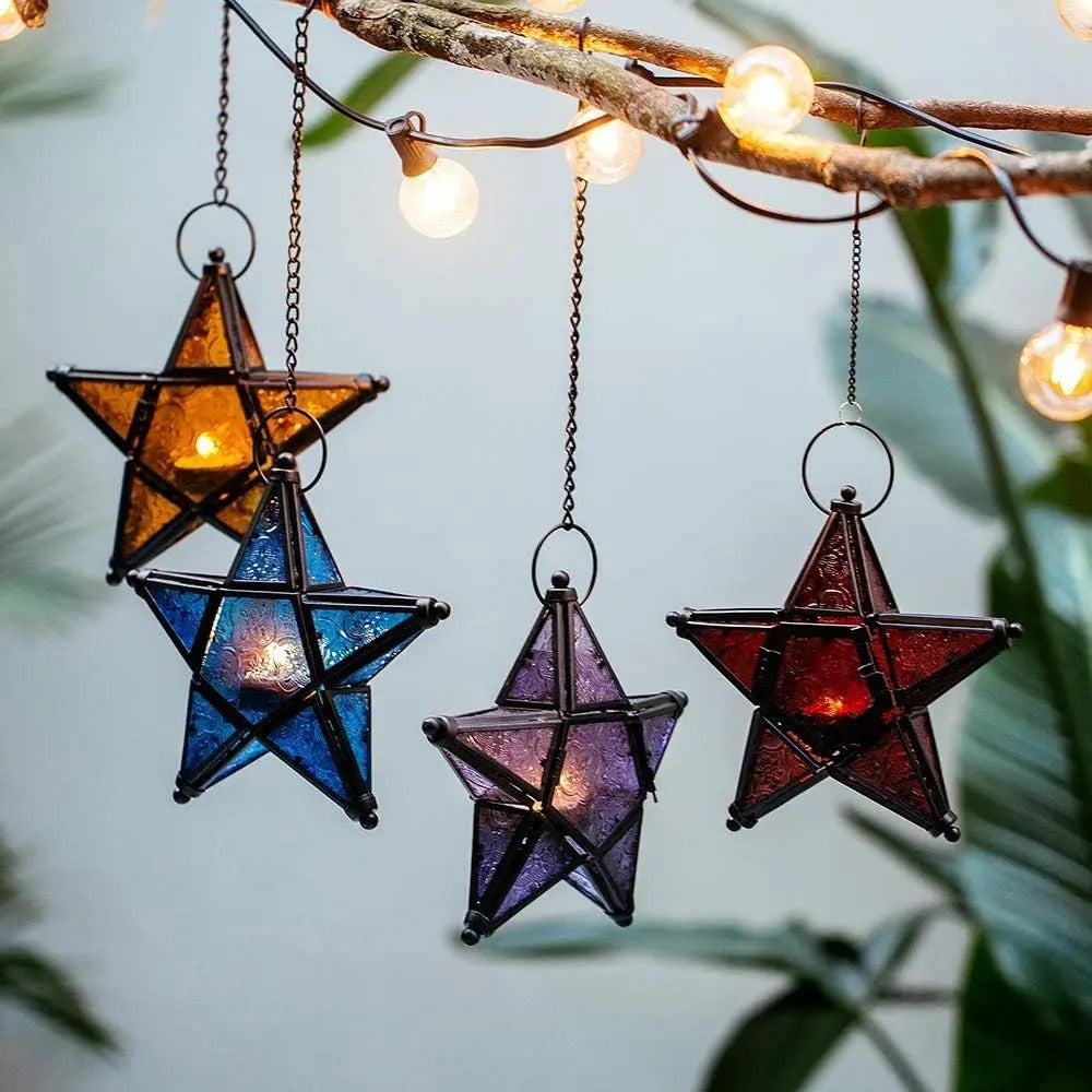 Star-shaped stained glass windproof candle holder