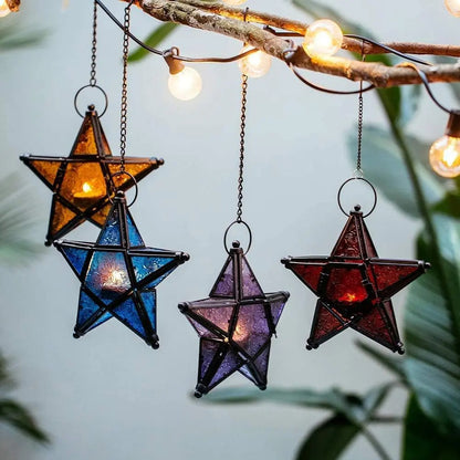 Star-shaped stained glass windproof candle holder