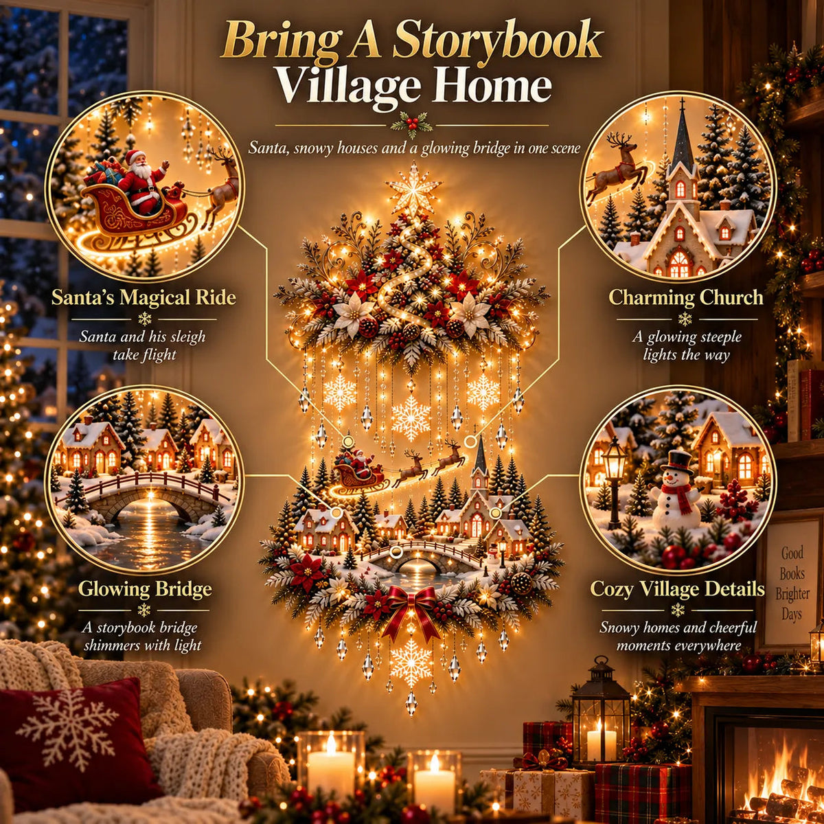🎄 Illuminated Christmas Tree & Village Wall Hanging ✨